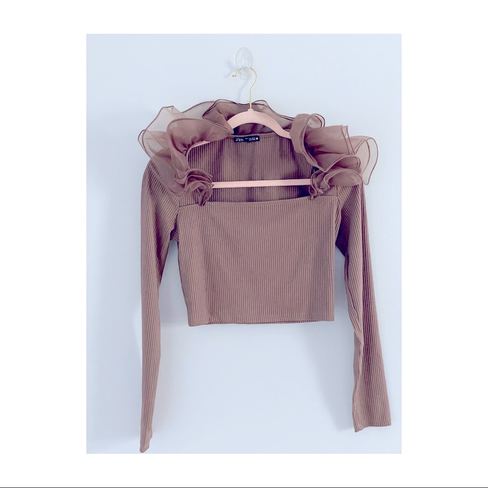 Zara Chiffon Neckline Cropped Blouse